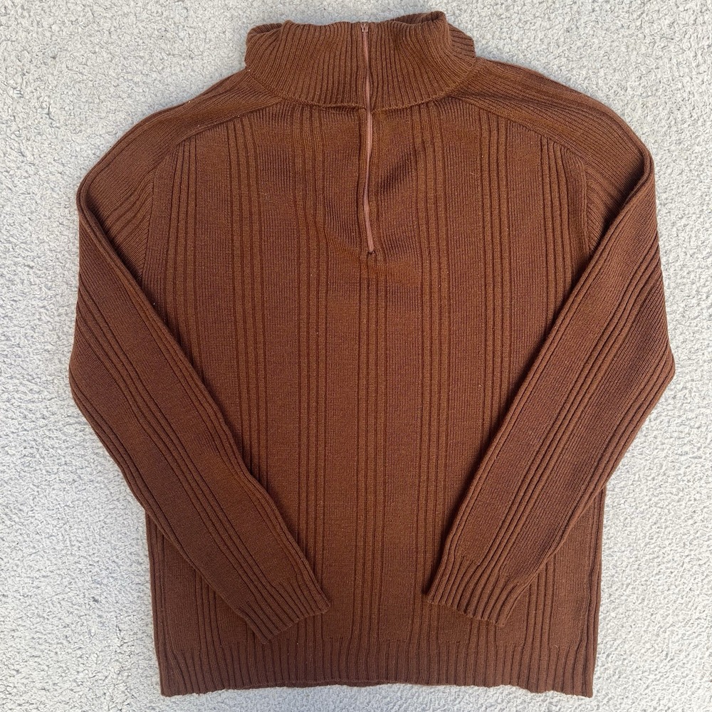 Vintage Montgomery Ward Brown Sweater Lightweight 1/4 Zip Acrylic Sz‎ Medium